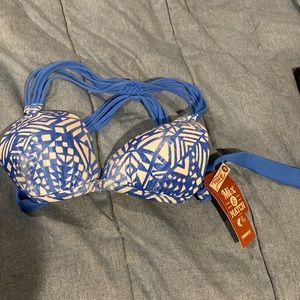 New NWT Arizona small blue and white padded bikini top